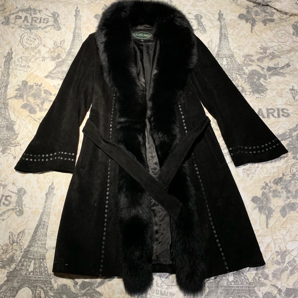 FelicitySuede leather Coat with fox fur trim